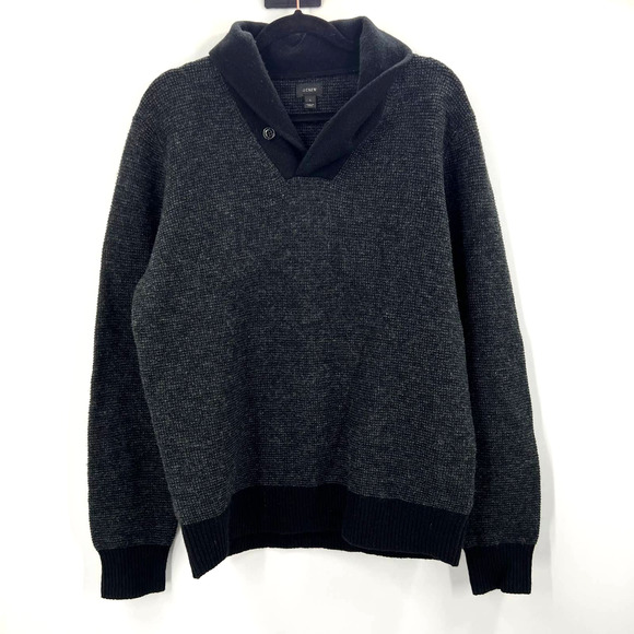 J Crew Chunky Tight Knit Sweater Long Sleeve Cowl Neck Black 100% Wool Large - Picture 1 of 6